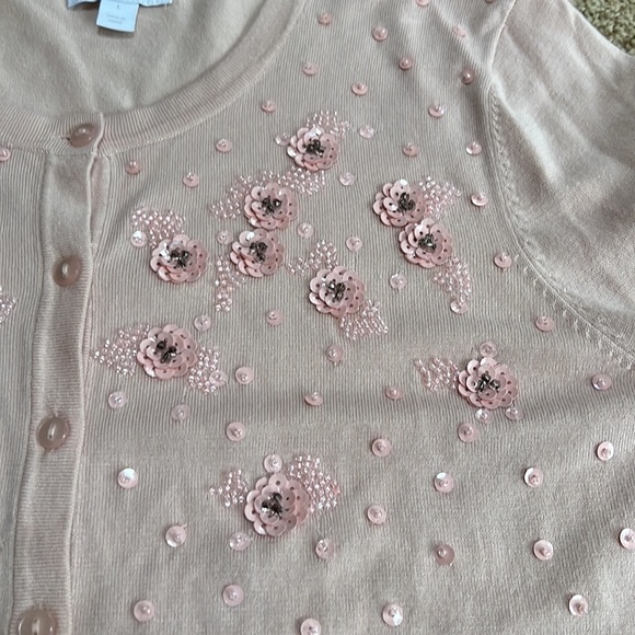 Charter club large light dusky rose sequined and beaded cardigan. - Picture 9 of 9